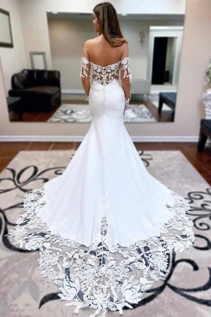 Sexy Long Mermaid Sweetheart Lace Wedding Dresses With Long Sleeves by misshow.com