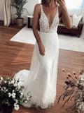 Sexy Long Mermaid V-neck Lace Tulle Wedding Dresses by BIZTUNNEL