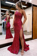 Sexy Long One Shoulder Sequined Mermaid Evening Dress by misshow.com