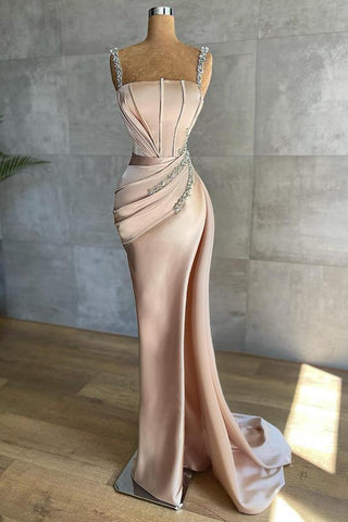 Sexy langes Meerjungfrauen-Ballkleid aus Satinseide mit tiefem Seitenschlitz