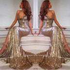 Sexy Long V-neck Open Back Sequins Mermaid Prom Dress with Slit by BIZTUNNEL