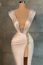 Sexy Long V-neck Split Front Mermaid Prom Dress With Rhinestones by misshow.com
