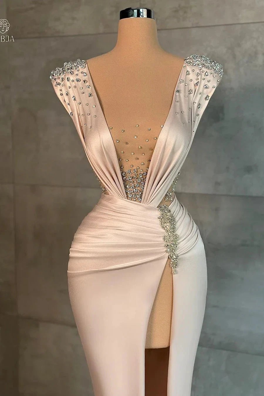 Sexy Long V-neck Split Front Mermaid Prom Dress With Rhinestones by misshow.com