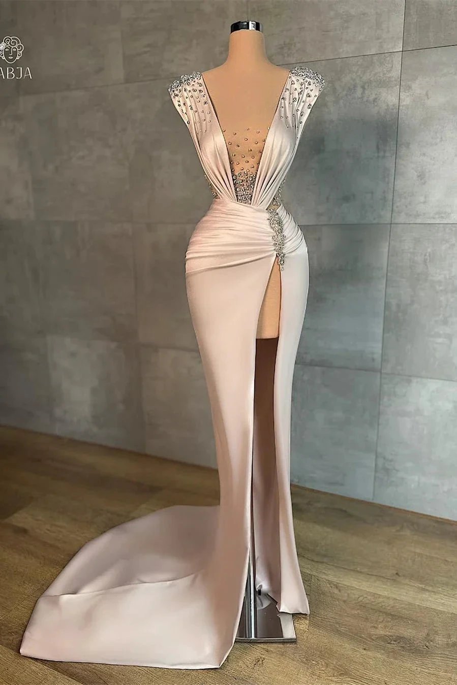 Sexy Long V-neck Split Front Mermaid Prom Dress With Rhinestones by misshow.com