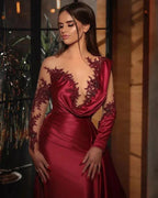 Sexy Mermaid Long Sleeves Burgundy Prom Dress with Ruffles by misshow.com