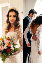Sexy Mermaid Long Sleeves White Lace Wedding Dress WD120 by pgmdress