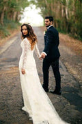 Sexy Mermaid Long Sleeves White Lace Wedding Dress WD120 by pgmdress
