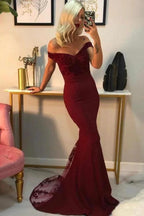 Sexy Mermaid Off-the-shoulder Backless Long Prom Dress with Appliques Lace by BIZTUNNEL