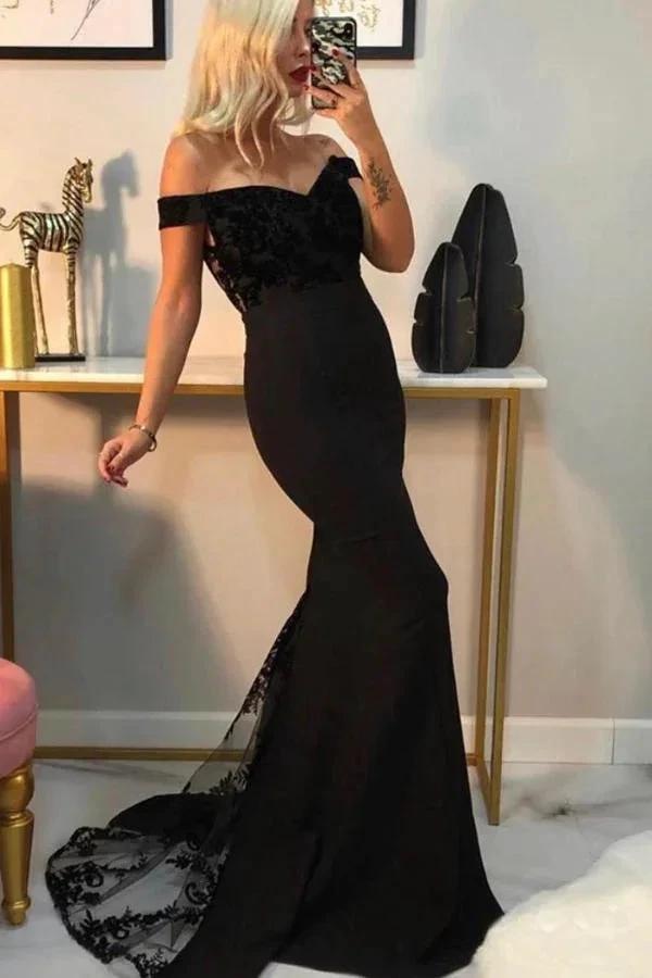 Sexy Mermaid Off-the-shoulder Backless Long Prom Dress with Appliques Lace by BIZTUNNEL