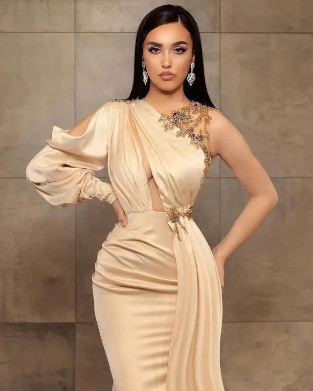 Sexy Mermaid One-Shoulder Charmeuse Prom Dress with Beadings by misshow.com
