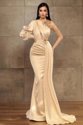 Sexy Mermaid One-Shoulder Charmeuse Prom Dress with Beadings by misshow.com