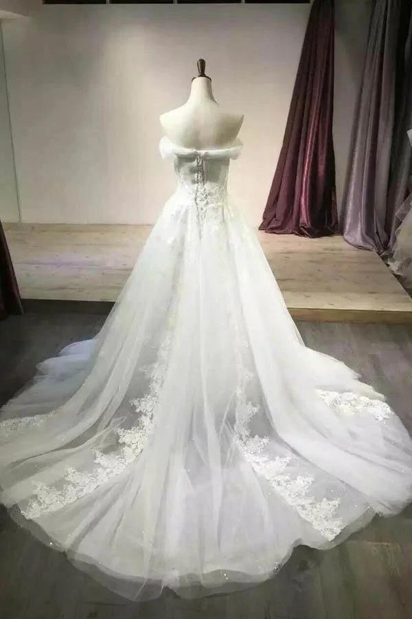 Sexy Off Shoulder White Tulle Wedding Dresses With Applique WD203 by pgmdress