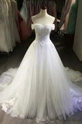 Sexy Off Shoulder White Tulle Wedding Dresses With Applique WD203 by pgmdress
