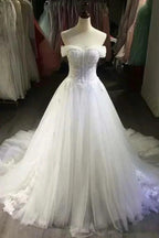 Sexy Off Shoulder White Tulle Wedding Dresses With Applique WD203 by pgmdress