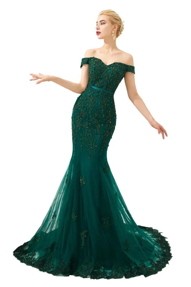 Sexy Off the Shoulder Mermaid Evening Party Gown Backless Tulle Prom Dress by misshow.com