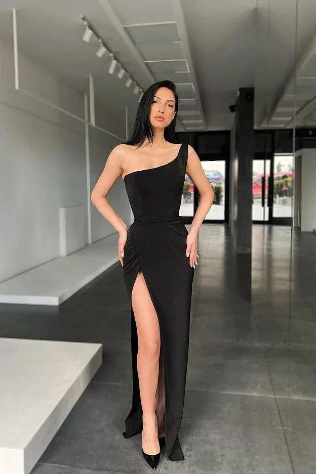 Sexy One Shoulder Mermaid Evening Dress Side Split Party Gown by misshow.com