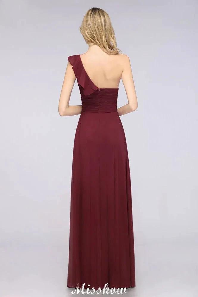Sexy One-Shoulder Sweetheart Sleeveless Bridesmaid Dress Ruffles Beach Wedding Party Dress by misshow.com