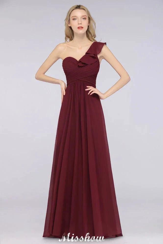 Sexy One-Shoulder Sweetheart Sleeveless Bridesmaid Dress Ruffles Beach Wedding Party Dress by misshow.com