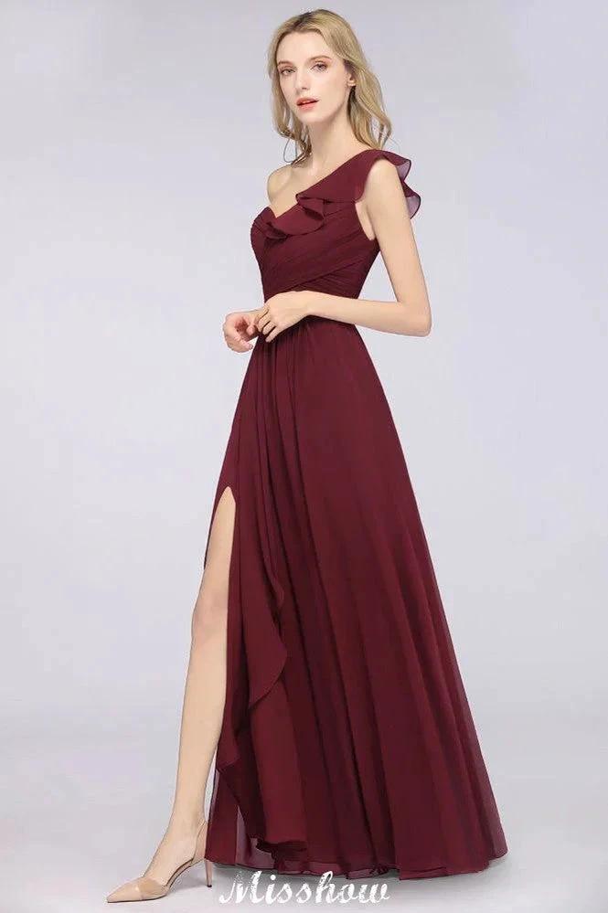 Sexy One-Shoulder Sweetheart Sleeveless Bridesmaid Dress Ruffles Beach Wedding Party Dress by misshow.com