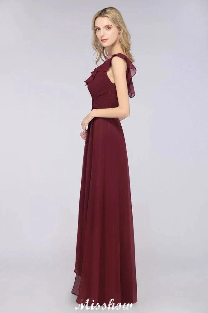 Sexy One-Shoulder Sweetheart Sleeveless Bridesmaid Dress Ruffles Beach Wedding Party Dress by misshow.com