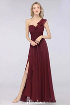 Sexy One-Shoulder Sweetheart Sleeveless Bridesmaid Dress Ruffles Beach Wedding Party Dress by misshow.com