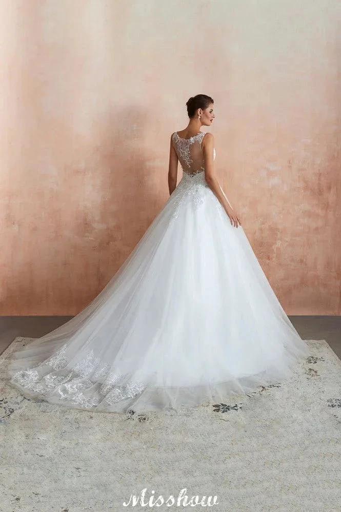 Sexy Pluging V-Neck Wedding Dress Sheer Lace Aline Bridal Gown by misshow.com