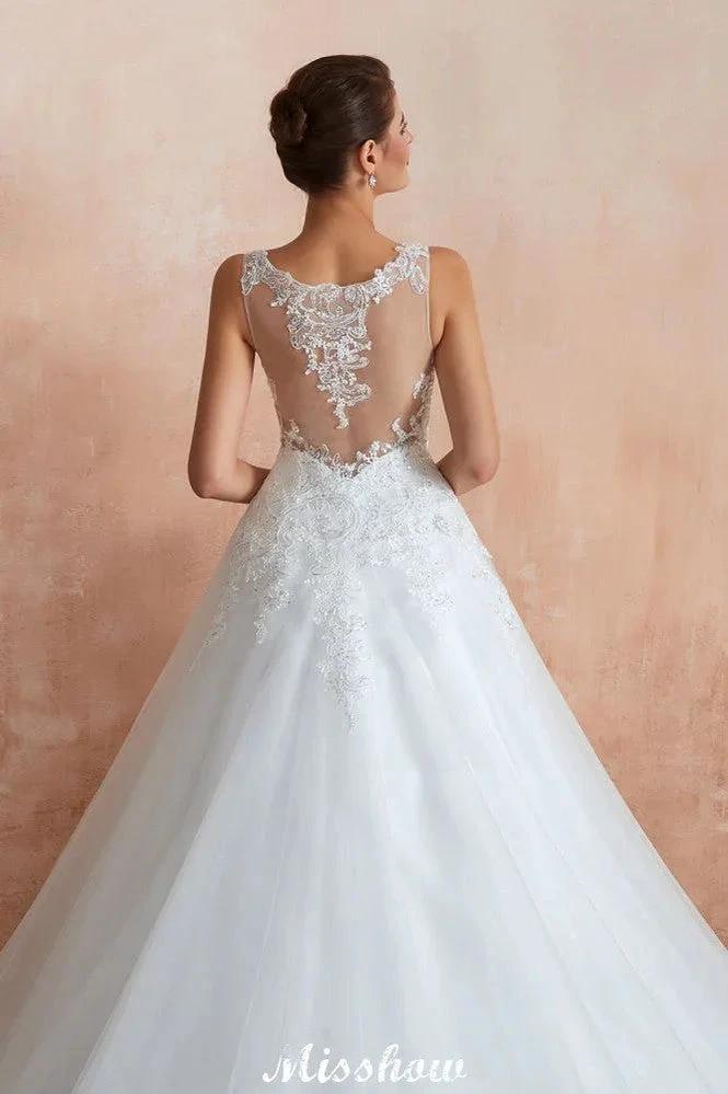Sexy Pluging V-Neck Wedding Dress Sheer Lace Aline Bridal Gown by misshow.com