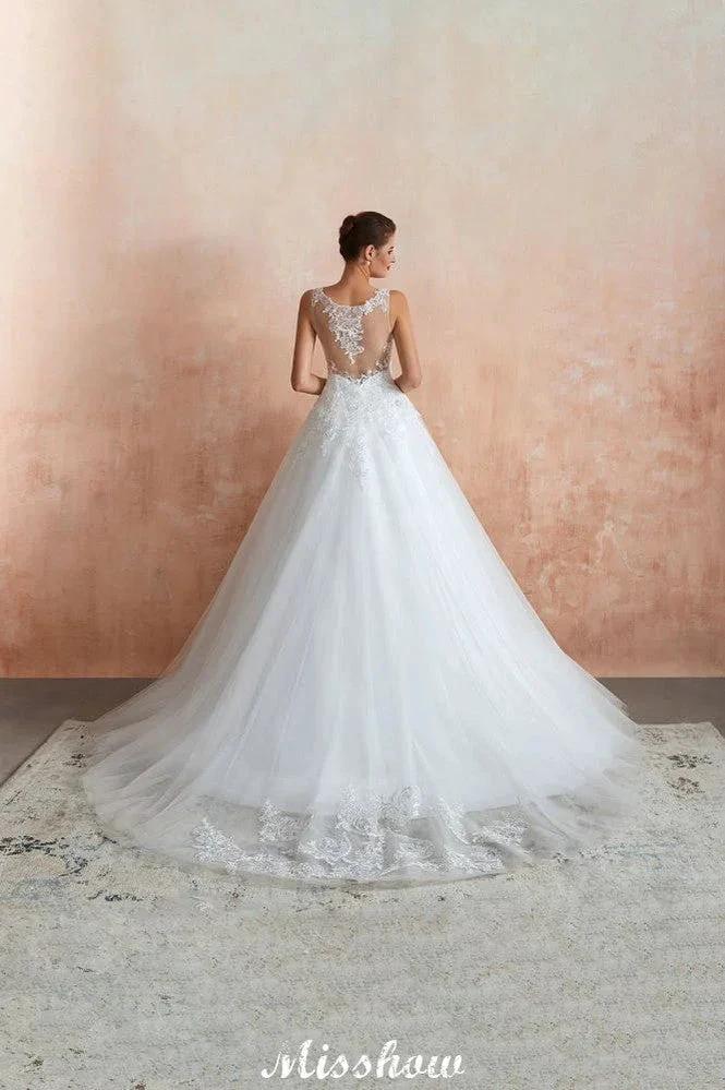 Sexy Pluging V-Neck Wedding Dress Sheer Lace Aline Bridal Gown by misshow.com