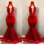Sexy Red High Neck Mermaid Prom Dress by misshow.com