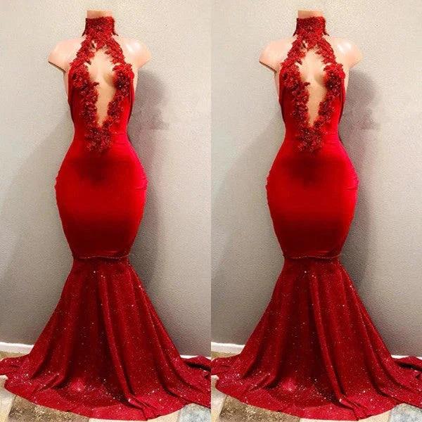 Sexy Red High Neck Mermaid Prom Dress by misshow.com