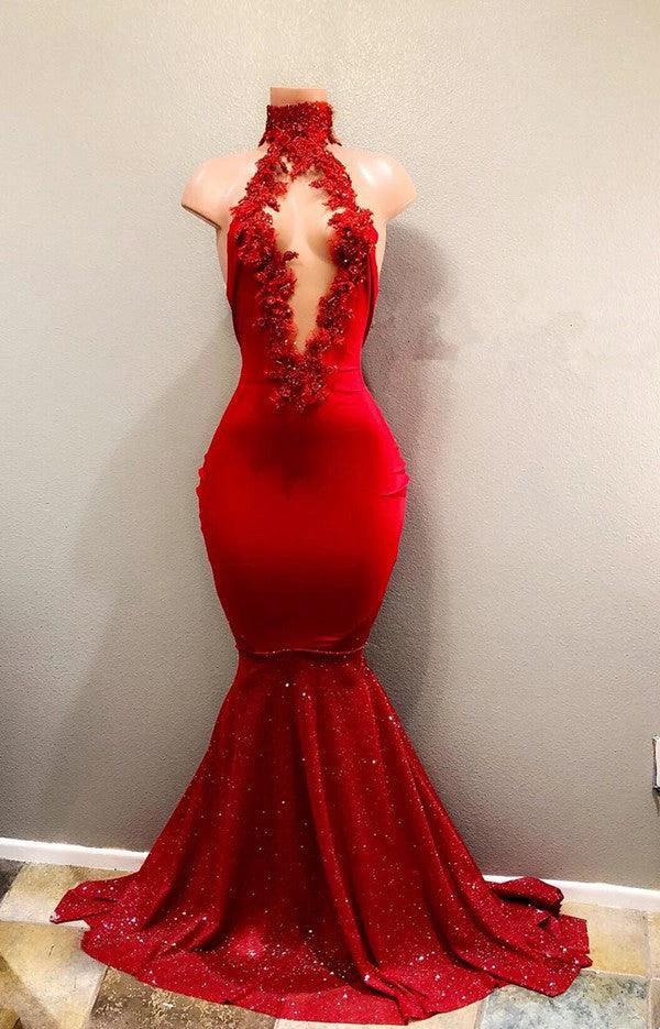 Sexy Red High Neck Mermaid Prom Dress by misshow.com