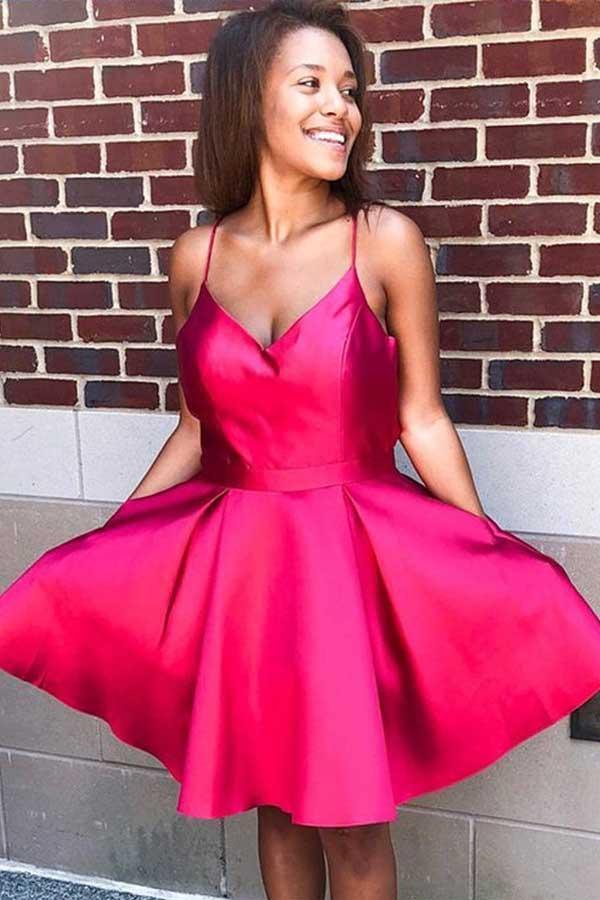 Sexy Red Spaghetti Strap A-line Homecoming Dress Short Party Gown PD153 Hover Image