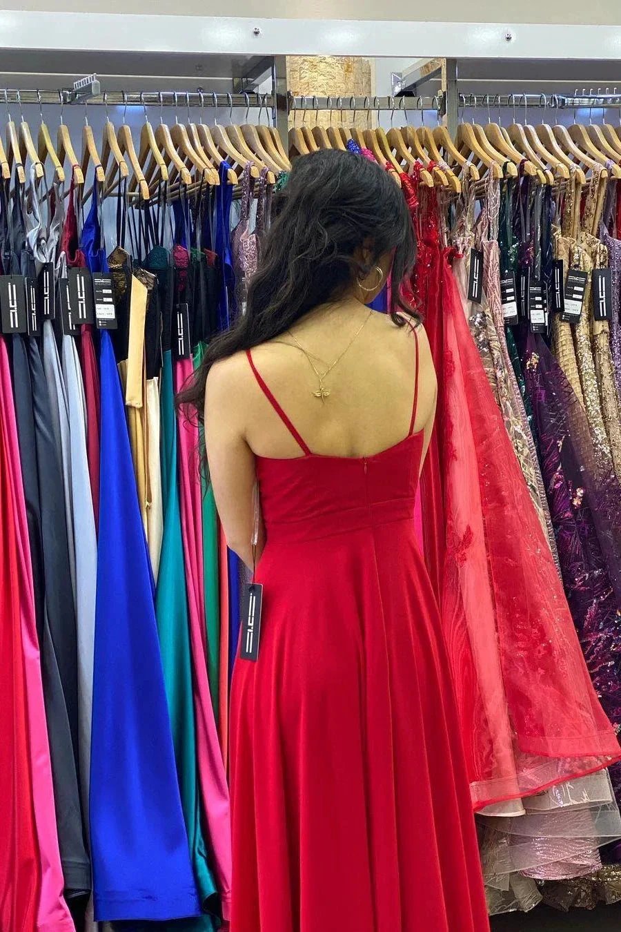 Sexy Red V-Neck Side Split Prom Dress Spaghetti Straps by misshow.com