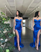 Sexy Royal Blue Spaghetti-Straps Mermaid Prom Dresses With Split by misshow.com