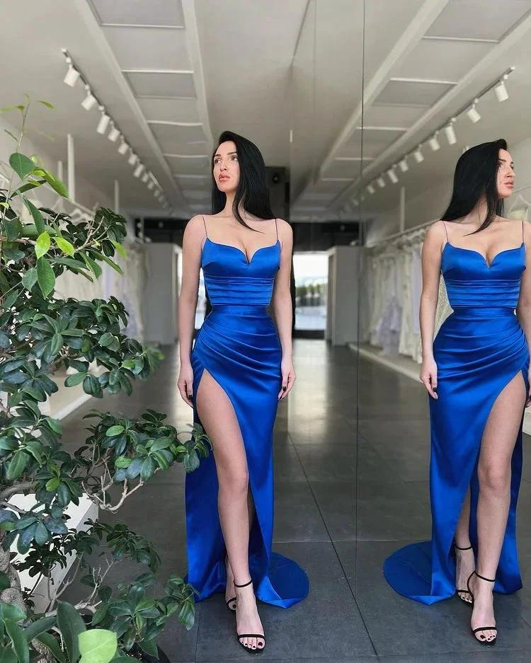 Sexy Royal Blue Spaghetti-Straps Mermaid Prom Dresses With Split by misshow.com