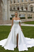 Sexy Satin A-line Off-the-shoulder Sleeveless Sequined Wedding Dress With Slit by misshow.com