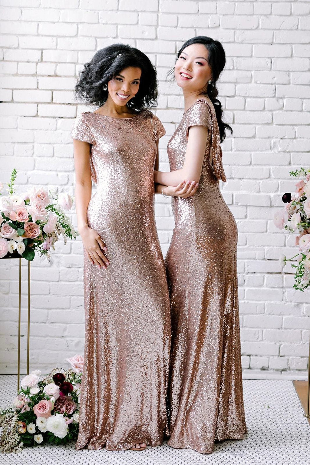Sexy Sequined Bridesmaid Dresses Rose Gold Long Wedding Guest Dresses by misshow.com