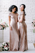 Sexy Sequined Bridesmaid Dresses Rose Gold Long Wedding Guest Dresses by misshow.com