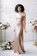 Sexy Sequined Bridesmaid Dresses Rose Gold Long Wedding Guest Dresses by misshow.com
