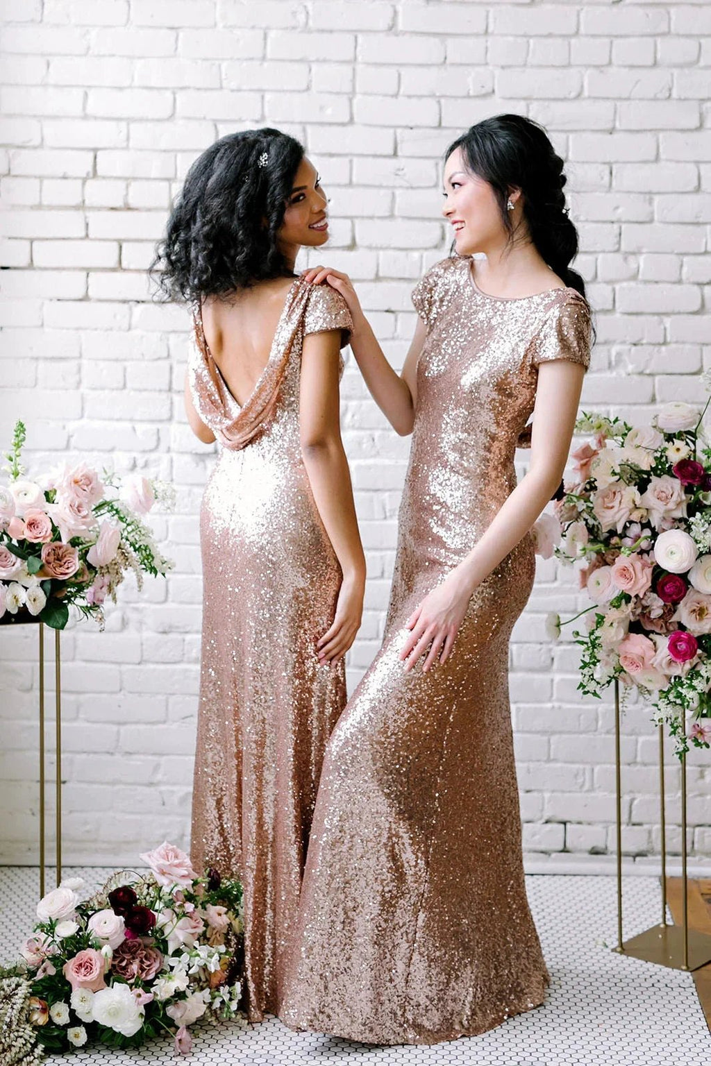 Sexy Sequined Bridesmaid Dresses Rose Gold Long Wedding Guest Dresses by misshow.com