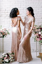 Sexy Sequined Bridesmaid Dresses Rose Gold Long Wedding Guest Dresses by misshow.com