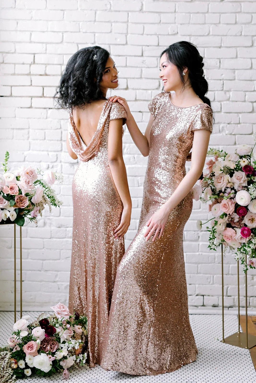 Sexy Sequined Bridesmaid Dresses Rose Gold Long Wedding Guest Dresses by misshow.com