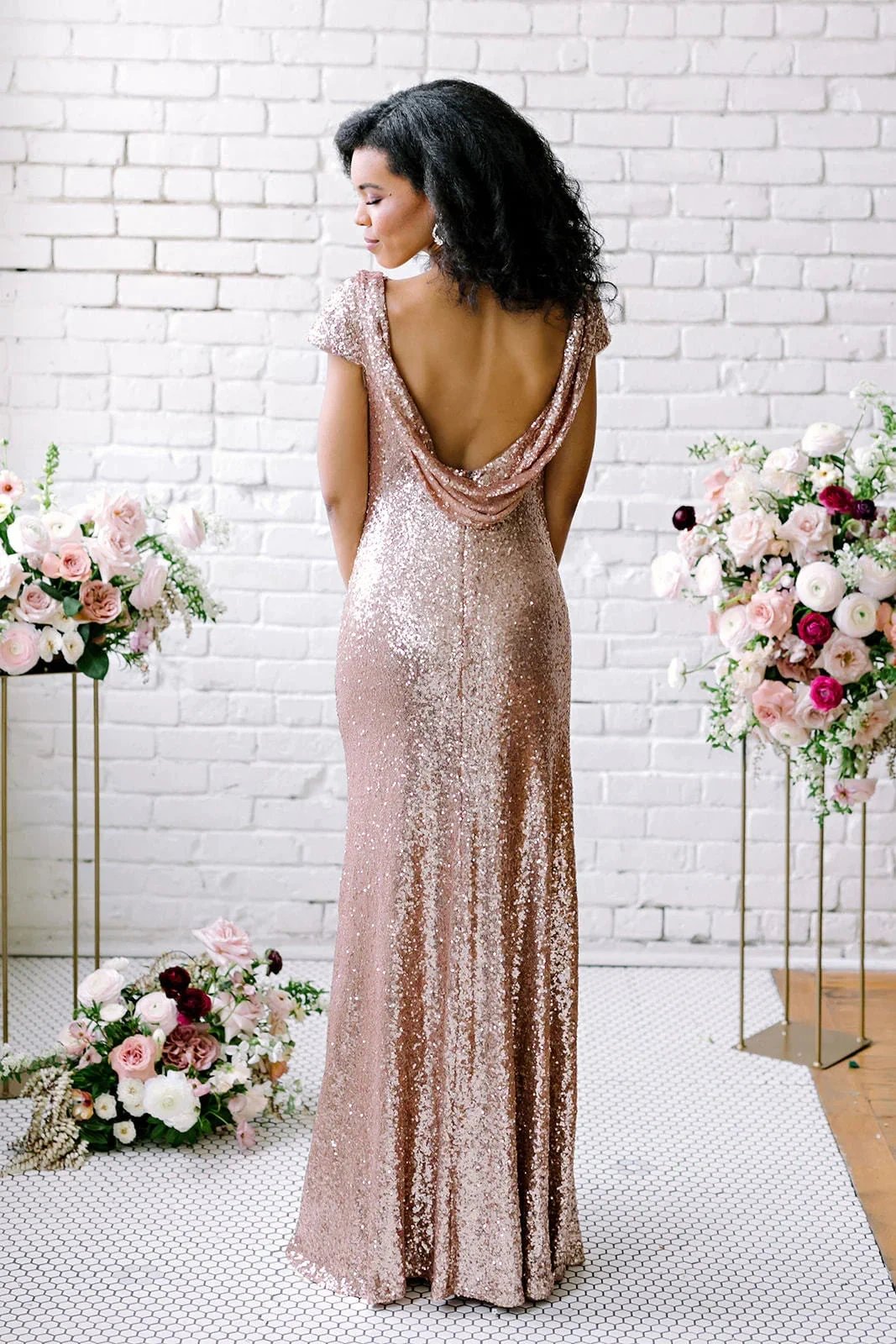 Sexy Sequined Bridesmaid Dresses Rose Gold Long Wedding Guest Dresses by misshow.com