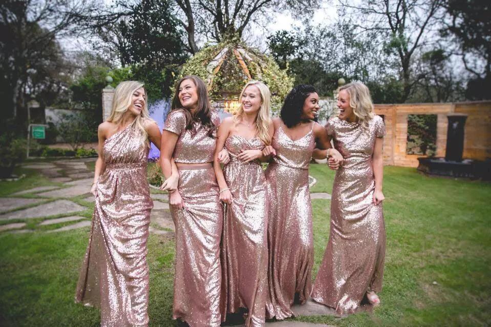 Sexy Sequined Bridesmaid Dresses Rose Gold Long Wedding Guest Dresses by misshow.com