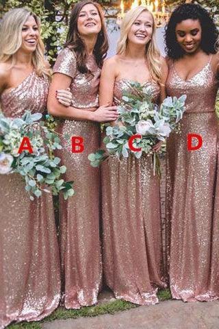 Sexy Sequined Bridesmaid Dresses Rose Gold Long Wedding Guest Dresses by misshow.com