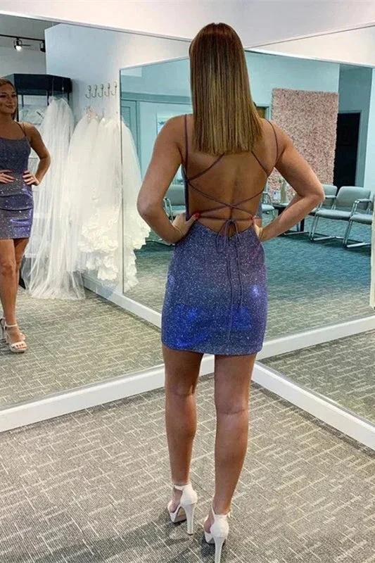 Sexy Sequined Spaghetti Straps V-neck Sleeveless Homecoming Dresses by misshow.com