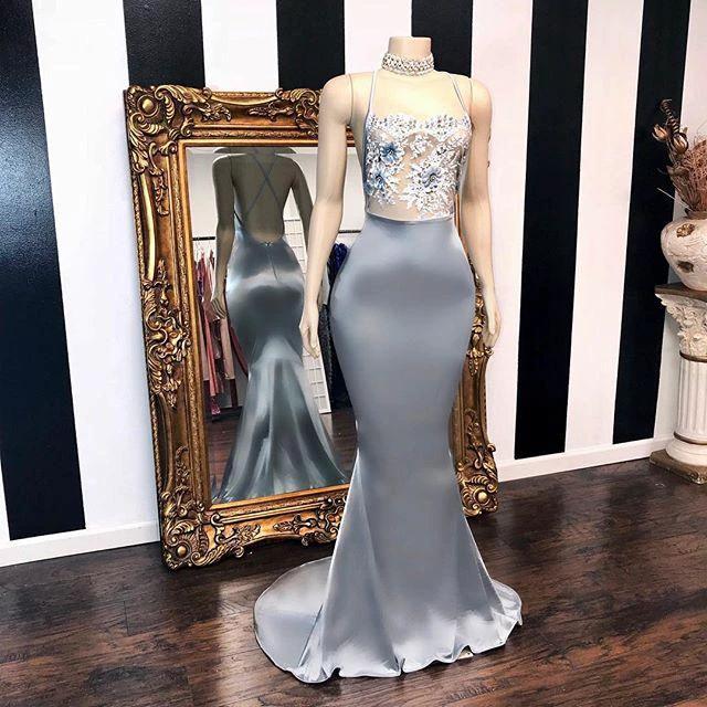 Sexy Sequins Sleeveless Mermaid Prom Dresses Glitter Halter Red Evening Gowns by BIZTUNNEL