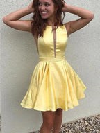 Sexy Short V-Neck Straps Satin Backless Homecoming Dress by BIZTUNNEL