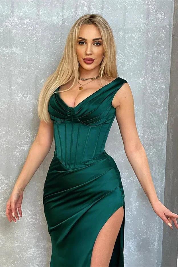 Sexy Sleeveless Dark Green Long Split Prom Dress by misshow.com