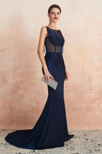Sexy Sleeveless Mermaid Prom Dress Backless Satin Sparkly Sequins Evening Gown by misshow.com
